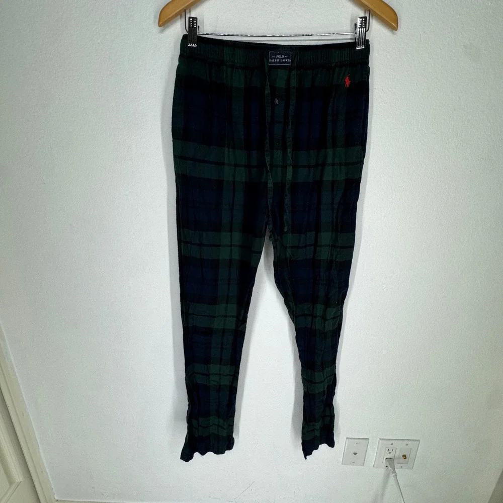 Polo Ralph Lauren Men Black Watch Plaid Pajama Pants Green Blue Medium Pony Logo